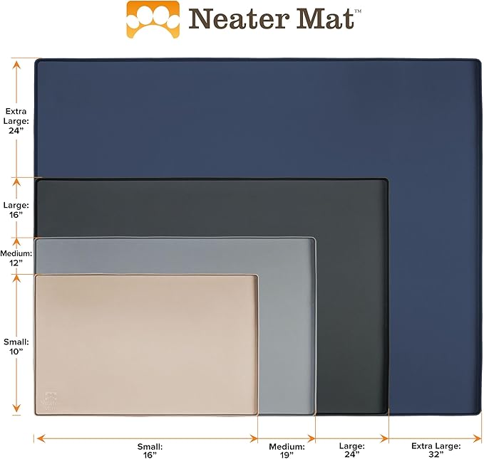 Neater Pet Brands Neater Mat Pet Mats for Food and Water, Cat & Dog Bowl Mat Waterproof Silicone, Feeding Tray, Dog Food Mats for Floors, Placemat w/Raised Edge for Under Bowls, 16” x 10”, Slate Blue