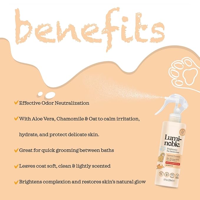 Prebiotic Dog Deodorizer Spray Perfume, Vanilla & Oatmeal Scented, Hypoallergenic Skin Care, Alcohol-Free Odor Remover for Dogs, Prebiotic Formula to Refresh & Hydrate Sensitive Skin & Coat, 8 oz