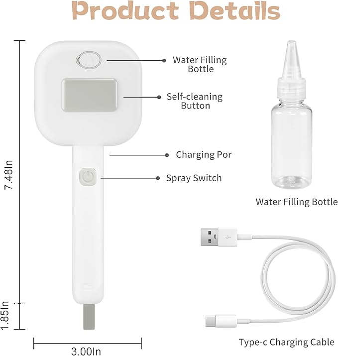4 in 1 Cat Steam Brush - Self Cleaning Pet Steam Brush for Cat & Dog - Cat Brushes for Shedding with Quiet Motor - Elimination Flying Hair - Keep Your Clothes & Home Clean, White-Gray