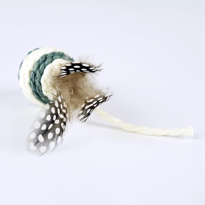 TTcat Cat Toys Set with Paper Rope & Feathers Ball and Mouse 2 Pack, Interactive Toys for Indoor Cats and Kittens.