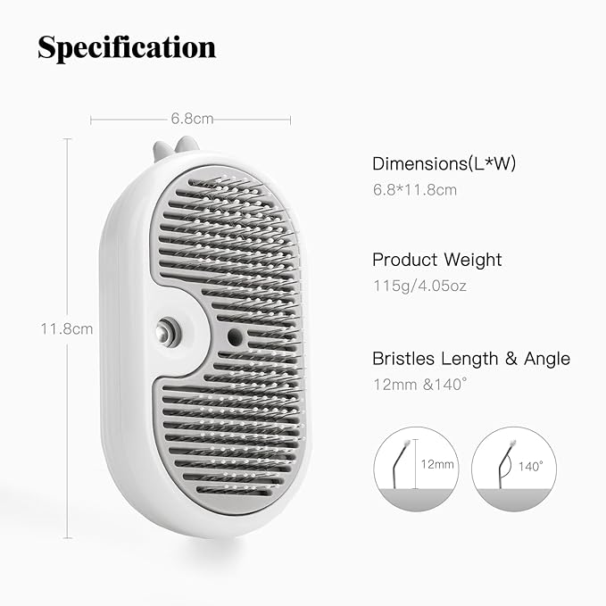 Cat Steam Brush for Shedding,Cat Brushes for Indoor Cats-3-in-1 Self-Cleaning Grooming Tool for Long & Short Haired Cats, Removes Loose Hair & Reduces Shedding,with One-click Cleaning Button (White)