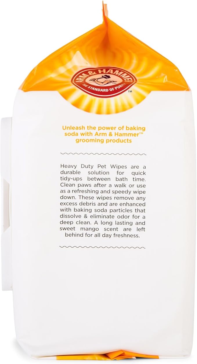 Arm & Hammer for Pets Heavy Duty Multipurpose Dog Wipes, Paw and Butt Wipes for Dogs to Help Clean Deodorize and Freshen Coat and Skin Between Baths, Mango Scent, 100 Count - 12 Pack