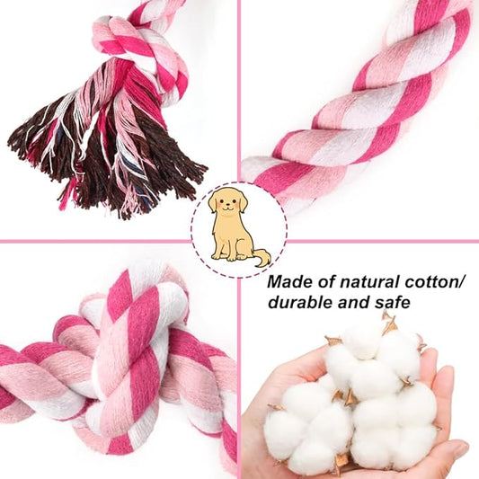 SZEE Dog Rope Toys, 24 in 3 Knots Chew Rope for Small, Medium and Large Dogs, Natural Cotton Pet Pull Toy for Tug of War and Teeth Cleaning, Fits Valentine’s Day Vibe (Pink)