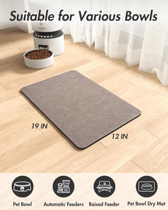 MontVoo-Absorbent Pet Feeding Mat-No Stains Pet Mat for Food and Water Bowl-Quick Dry Cat & Dog Food Mat Water Dispenser Mat-Pet Supplies Mat-Dog Water Bowl Mat for Messy Drinker,(Brown,12"x19")