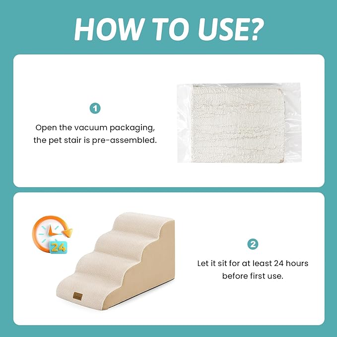 Dog Stairs for Small Dogs 15.7" H, 4-Step Sturdy Foam Dog Steps for Couch and Bed, Curved Pet Stairs for Puppy and Older Cat, Doggie Ladder with Washable Cover, 15.7x28.3x15.7 inch, Beige