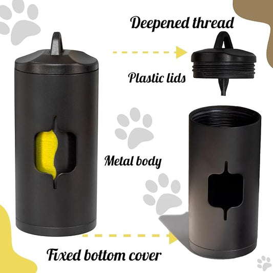 Metal Dog Poop Bag Holder w/Leash Clip|Durable Scratch-Resistant Aluminum|135 Bags+3 Accessories(Black)