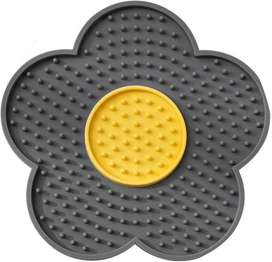 renvena Cat Lick Pad Slow Feeder Flower Shape Silicone Mat with Suction Cups for Kittens Small Dogs Easy Clean Grey One Size