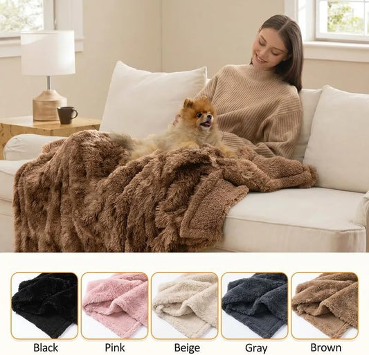 Pet Blankets Waterproof Fluffy Fleece Blanket Cat Dog Blankets Liquid Pee Proof Throw Blanket Reversible Furniture Protector Cover Washable for Couches Beds Sofa 57"x40" Brown - Image 2