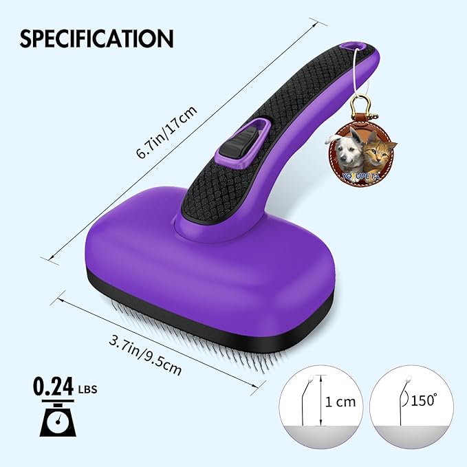3PC Dog Brush Kit - Self-Cleaning Slicker Brush with Bath Brush & Undercoat Rake | Deshedding Tools for Large - Small Dogs & Cats, Professional Pet Grooming Set for Heavy Shedding, Purple