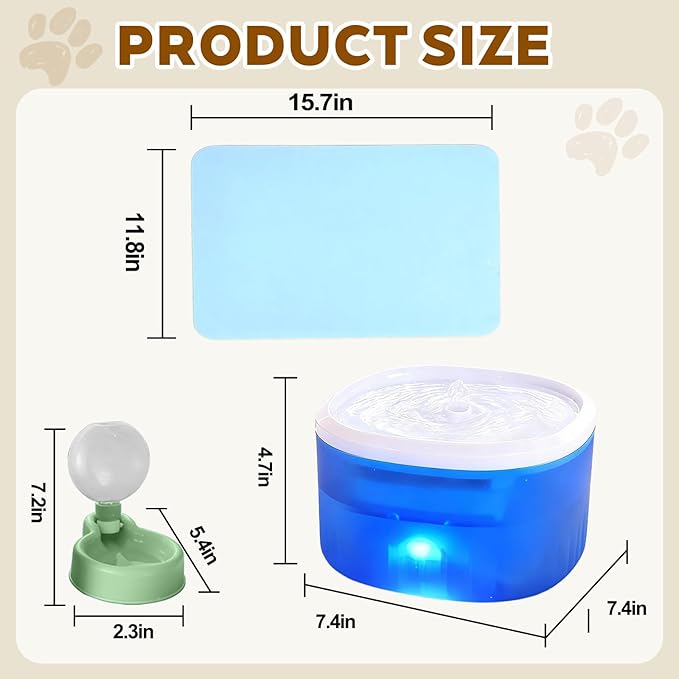 Cat Water Fountain,2.2L/74oz Cat Fountain – Ultra Quiet Upgraded Automatic Pet Water Fountain with 3 Replaceable Filters,12oz Pet Outdoor Water Bottle&Cat Drinking Fountain for Small Dogs (Blue)