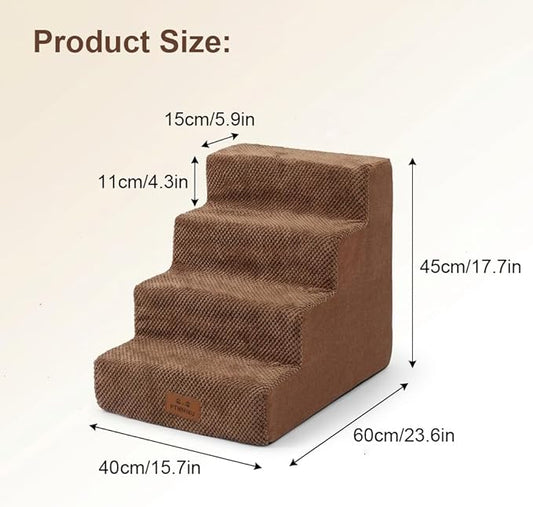 2 Pcs Dog Stairs 4-Step Dog Stairs for Bed Couch Sofa 17.7" H Pet Steps for Puppy Small Dogs Cat Puppy Small Medium Dogs (Brown, 4-Stairs 17.7" H)