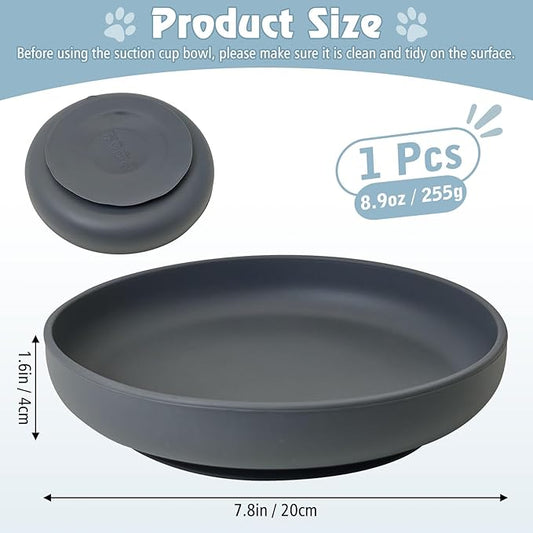BNOSDM Silicone Cat Bowl Non-Slip Cat Food Plate Flat Dog Bowls with Suction Cup Shallow Puppy Food and Water Dish for Small and Medium Pets (Steel Gray)