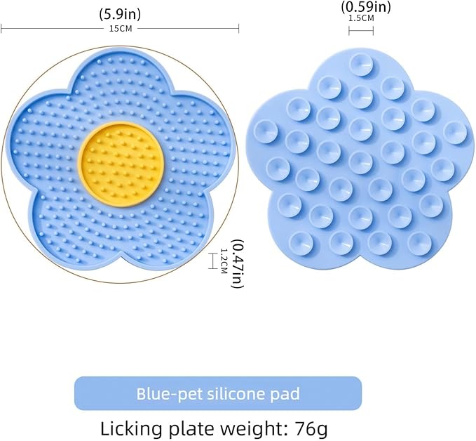 Aislor Slow Feeder Lick Mat for Dogs Cats Flower Shape Silicone Licking Pad Mental Stimulation Toy to Slow Down Eating Blue One Size
