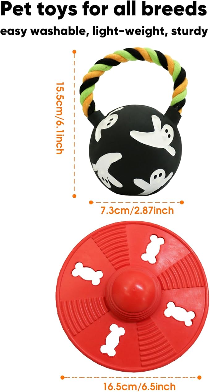 Deeow Alieen Dog Frisbee for Fetch and Black Jack-o-Lantern Pet Toys, Teething Clean Outdoor Flying Disc and Halloween Pumpkin Pet Toy, Interactive Squeaky Dogs Toy for Water, Park, Beach Fun