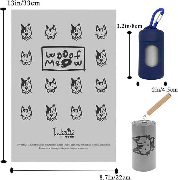 Dog Poop Bag Dispenser for Leash with Snap Clip, Skin-friendly Texture Waste Bag Holder for Dog Walks and Cats, Pets Litter Bag Container, Indoor & Outdoor Use (Navy, 1)