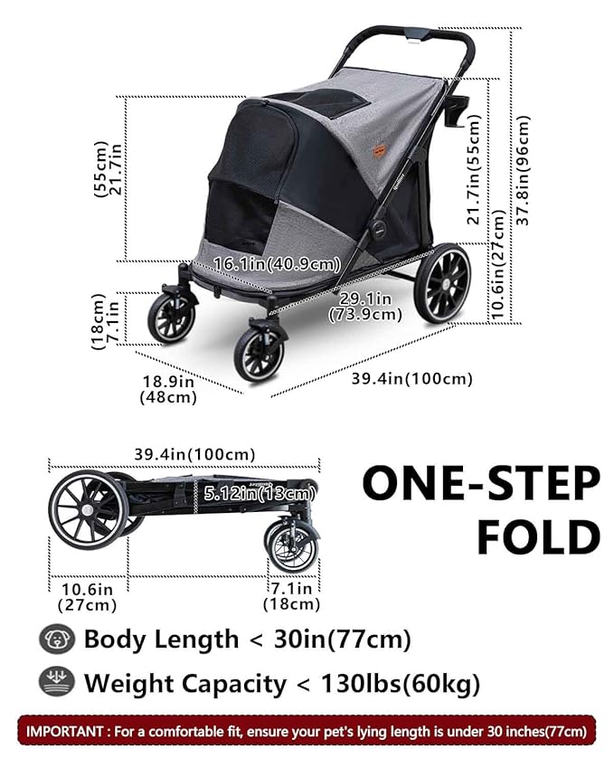 Dog Stroller for Large Dogs & Cats up to 130 lbs,Foldable Large Pet Stroller for 2 Dogs with 360° Wear-Resistant Rubber Wheels Mesh Windows,Extra Large Heavy Duty,All Terrain Wagon Cart with Air Mesh