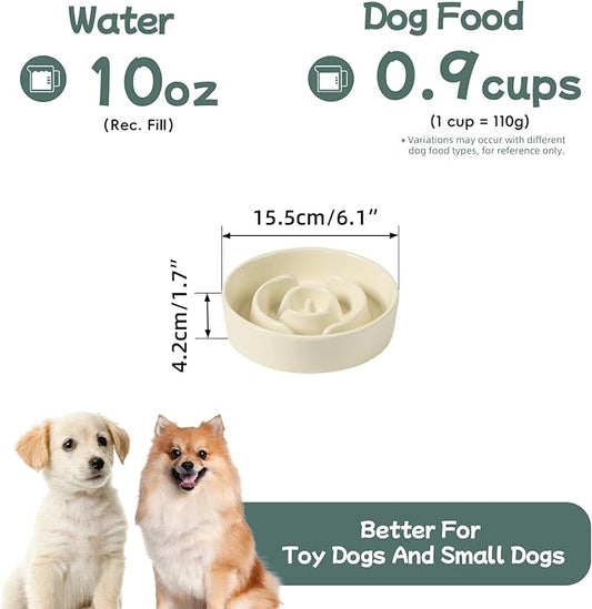 Ceramic 0.9 Cup Dog Bowl Slow Feeder for Small Dog, 6.1inch Pet Slow Feeder, Stop Bloat, Preventing Choking(1 Bowl-Beige)