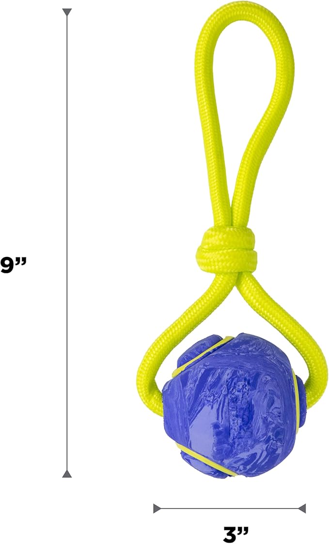 Outward Hound FlyFetch Ball Tug Dog Toy, Durable Rubber & Rope for Fetch and Tug-of-War, Lightweight, Floats, 9" x 3"