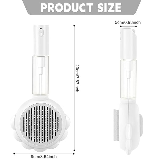 Cat Hair Brush for Shedding, 3-in-1 Pet Spray Hair Removal Comb with Visual Spray & Release Button, Waterproof Dog Grooming Brush for Furry Pet (White)