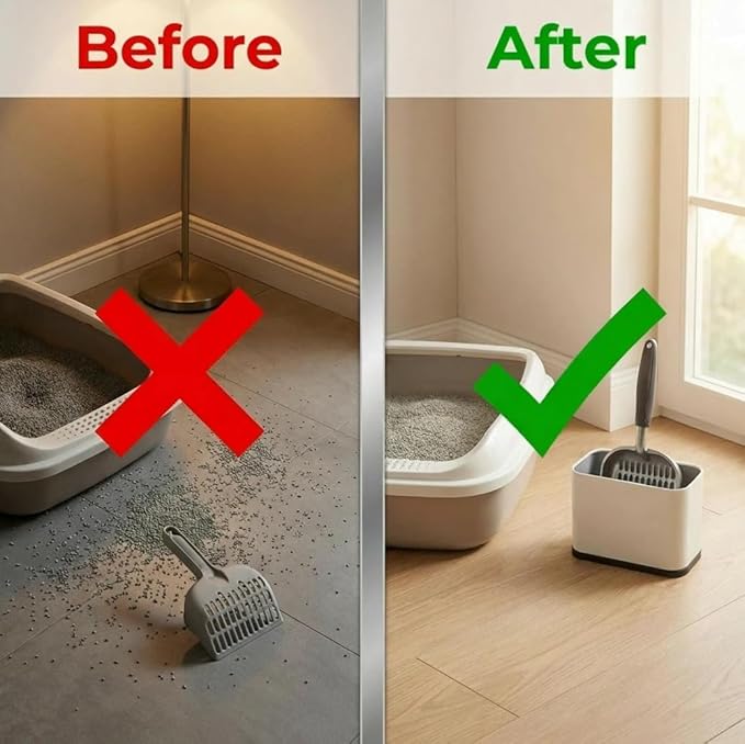 Heavy Duty Cat Litter Scoop with Holder, Stainless Steel Kitty Litter Scooper Caddy for Litter Box, Aluminum Speed Sifter Captures All Clumps