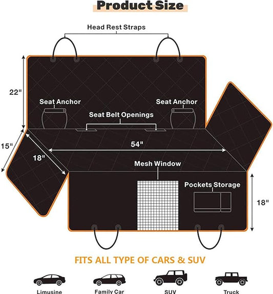 Back Seat Extender for Dogs Waterproof Pet Durable Dog Seat Cover with Seatbelt for Cars Sedan SUV Trucks in Car Accessories Dog Hammock Easy to Clean