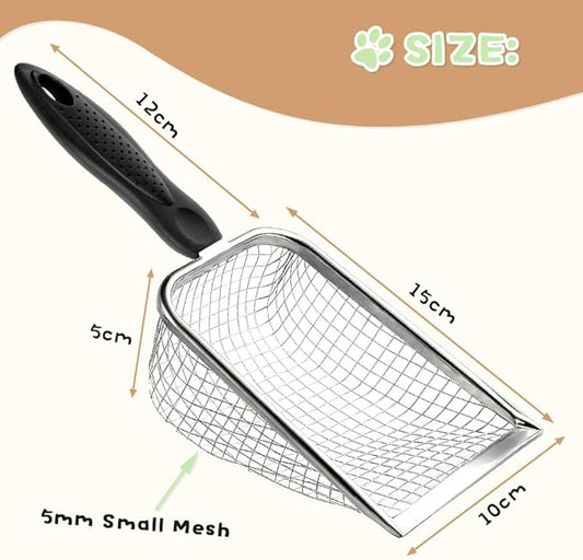 Cat Litter Scoop - Long Handle Scooper, Rustproof Stainless Steel Mesh, Non-Slip Grip, Deep Shovel Sifter for All Litter Types, Easy Clean Kitty Waste Litter for Litter Box(Red)