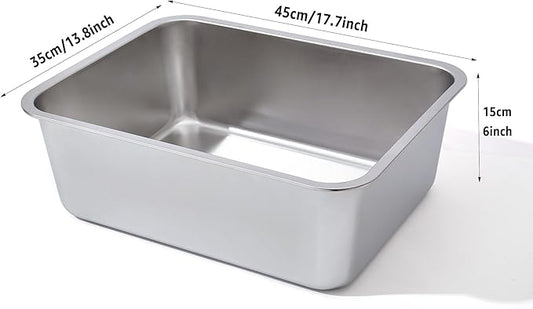 Stainless Steel Litter Box 2 Pack, 18"x14"x6"(Height) Medium to Large Cat Litter Box Easy Clean, Non Stick Metal Litters Boxes No Smell for Full-Grown Cats or Kitty/Kitten