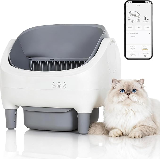 Self Cleaning Cat Litter Box with APP Control, Open-Top Automatic Litter Box for Multiple & Large Cats, 10.5L Sealed Waste Bin, Safety Sensors, Ultra-Quiet, Odor-Free, 2.4G WiFi