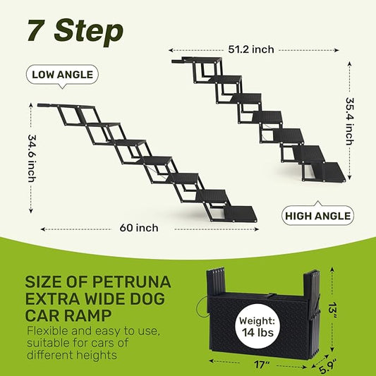Foldable Dog Car Steps - Upgraded Non-Slip Pet Stairs for Large Dogs, Portable Metal Frame Dog Ramps for High SUV, Truck and Cars, Lightweight Pet Ladder with High Load-Bearing Capacity,Up to 350Lbs