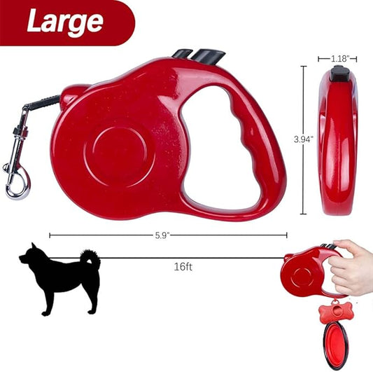 Retractable Dog Leash 16ft, Tangle-Free Expandable Leash for Medium Dogs Up to 33lbs, Easy-Adjust Lock & Anti-Slip Handle for Safe Walks