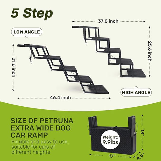 Foldable Dog Car Steps - Upgraded Non-Slip Pet Stairs for Large Dogs, Portable Metal Frame Dog Ramps for High SUV, Truck and Cars, Lightweight Pet Ladder with High Load-Bearing Capacity,Up to 350Lbs