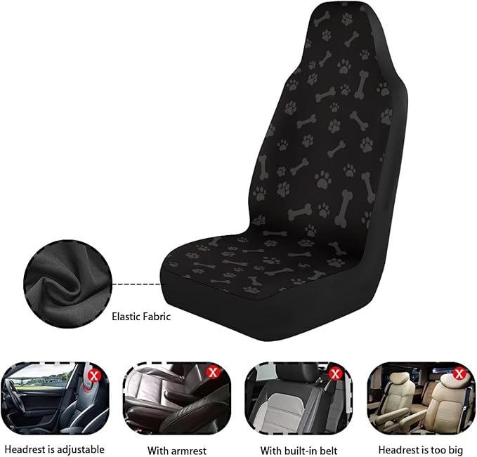 Dreaweet Dog Paw Print Car Seat Covers Front Seats Only Washable & Universal 2 Piece Bucket Seat Covers for SUV Sedan Cute Car Accessories for Women Dog Lover