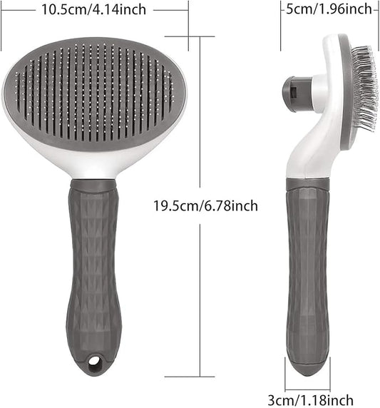 Dog & Cat Brush, Dog Brush for Shedding, Cat & Dog Grooming, Self Cleaning Slicker Brush for Pets, Grooming Brushes for Long Short Haired Dogs Cats, Deshedding Brush, Rake, Comb (Grey)