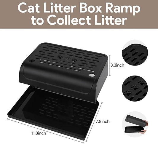 Cat Ramp for Litter Box Step, Self Cleaning Cat Litter Box Ramp Trapper with Storage, Small Step Pedal Stool with Filter Function Steps for Small & Elderly Cats(Black 11.8"x 7.87"x 3.3")