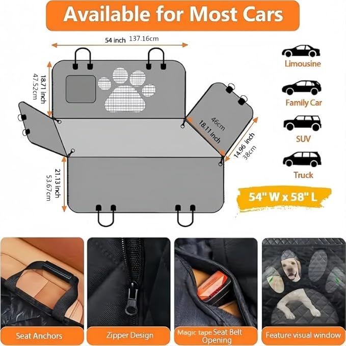 Dog Car Seat Cover for Toyota Tacoma Access Cab 2012-2023,Car Dog Mat for Back Seat Dog Hammock with Mesh Window Scratch Proof Nonslip Waterproof Durable Machine Washable,Black