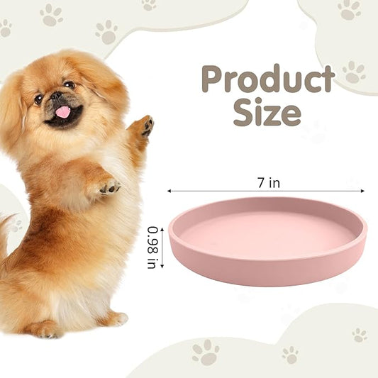VCEPJH 2 Pack Silicone Dog Plates for Food Shallow Pet Bowl Flat Puppy Food Bowl Whisker Fatigue Cat Feeding Bowls Noiseless Dishes for Dry and Wet Food (Round Pink)