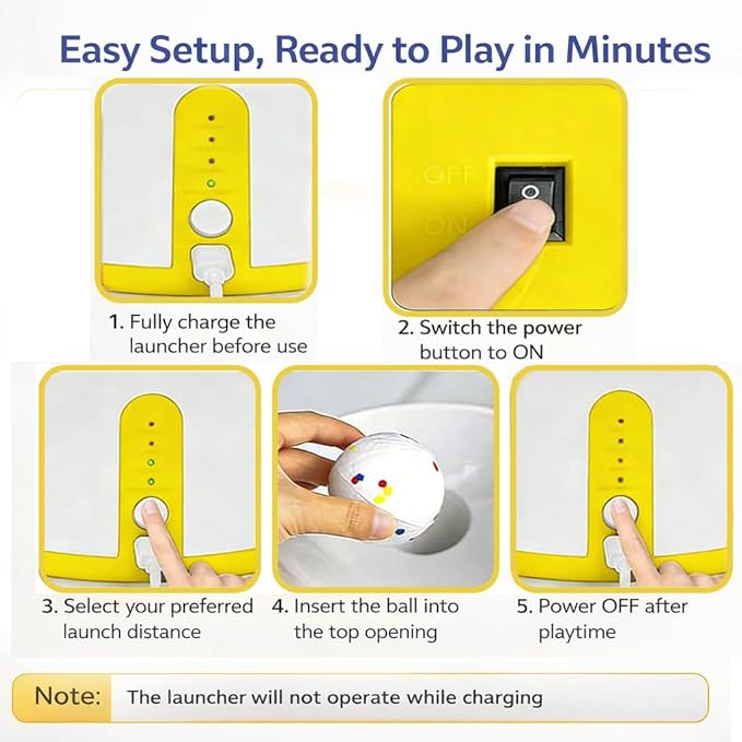 Automatic Dog Ball Launcher for Small Dogs & Medium Dogs, Interactive Fetch Machine with 3 Launch Distances (15–45 FT), USB Rechargeable, Includes 6 ETPU Balls