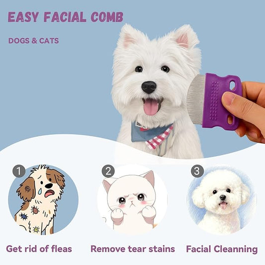 2 Pack Professional Pets Eye Combs,Pets Grooming Comb Kit,Stainless Steel Tear Stain Remover for Cats & Dogs,Flea Lice Comb,Gentle Curved Comb Teeth,Precisely Removes Stains (2pcs eye combs)