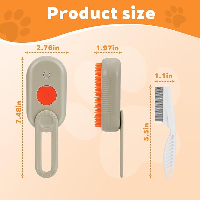 2025- New cat steam brush, 4-in-1 cat steam brush, for massaging and cleaning fallen pet hair, suitable for cats, dogs, rabbits and other pets (khaki + white) -2 pieces (white)