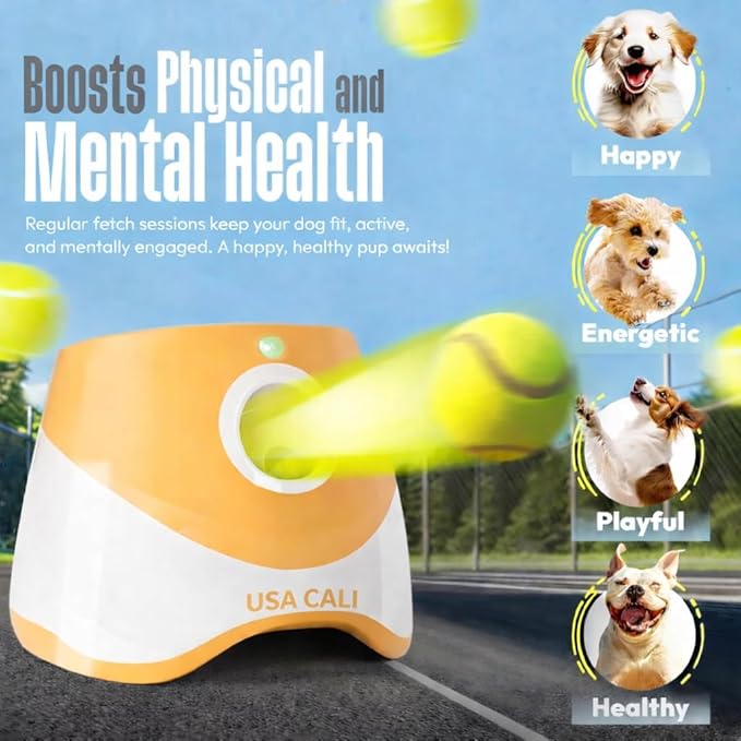 Automatic Dog Ball Launcher for Small Dogs – Dog Ball Thrower Fetch Machine - Indoor Outdoor Interactive Toy with 3 Mini Tennis Balls 2 Inch