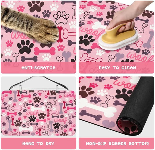 Dog Food Mats for Floors Waterproof, Pet Water Bowl Mats Pet Feeding Absorbent Placemats Pink 16 * 24 inch - Image 2