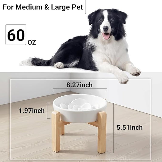 Petygooing 8.66 in Dog Bowl Ceramic Slow Feeder for Medium Large Dogs,Elevated/Raised Slow Feeding Dog Food Water Dish Heavy Weighted,Puzzle Eating Bowl Modern Maze (White, 8.66in)