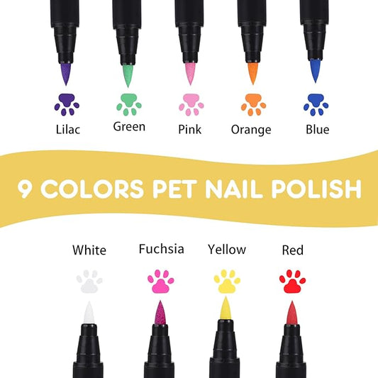 9 Colors Dog Nail Polish Pens Quick Dry, Dog Safe Nail Polish, Easy to Apply, Non Toxic, Paint for Paws, DIY Puppy Nails