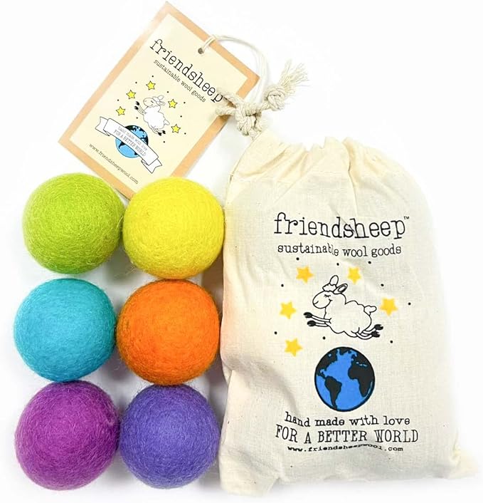 Friendsheep Eco Wool Pet Toy Ball - Cat, Ferret, Small Dog - Fair Trade, Handmade in Nepal, Eco-Friendly - 100% Wool, 6-Pack (Balls x6, Rainbow Land)