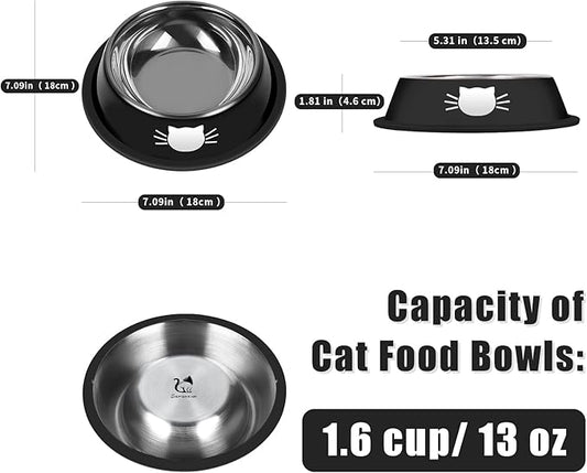 Serentive 3Pcs Cat Bowls Non-Slip Stainless Steel Small Cat Food Bowl Unbreakable Thick Rubber Base Easily Clean Lovely Color