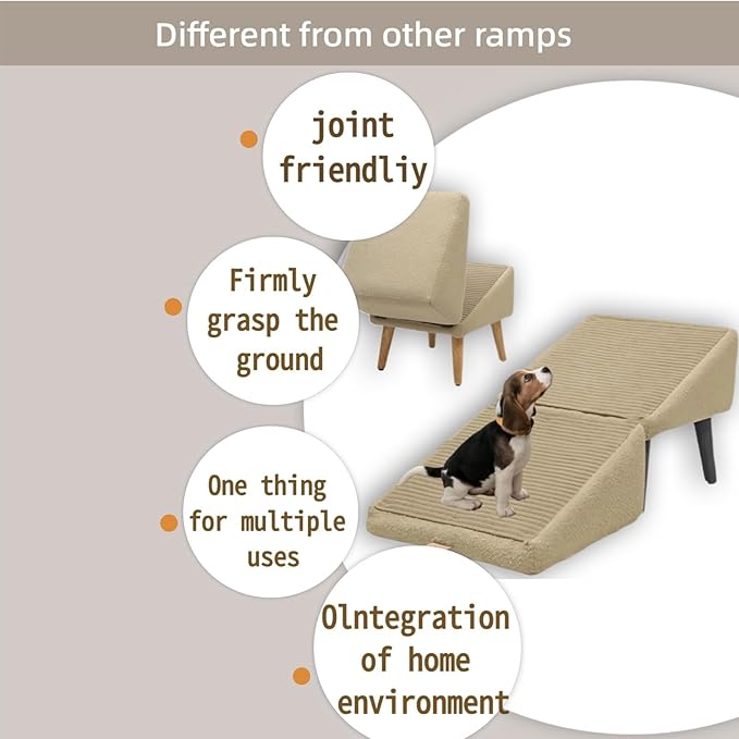 Split Ottoman Dog Ramp, Suitable for Porch Steps, Outdoor, Multifunctional Folding Ramp Stairs, Bed and Sofa Integrated, Large and Small Dog Pet Sofa Steps, 13.8 Inches (Off-White)