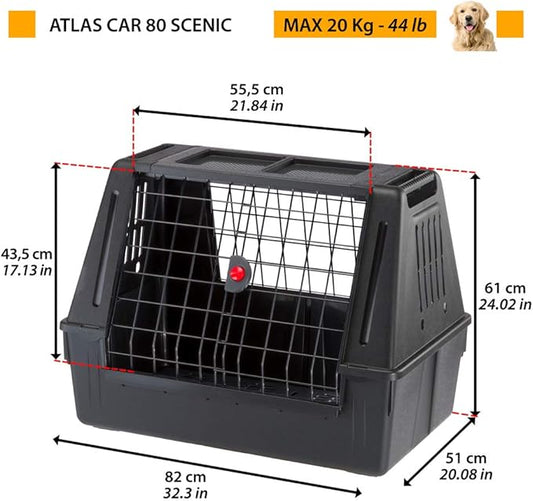 Ferplast – Atlas Car Scenic 80 – Dog Carrier – Maximum Visibility, Double Sliding Door, Draining Mat – 82 x 51 x 61 cm – Max 20 kg