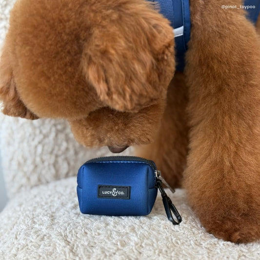 Lucy & Co. Navy Dog Poop Bag Holder and Dispenser, Clips to Leash, Water-Repellent Neoprene, Includes Refill Roll - Image 2
