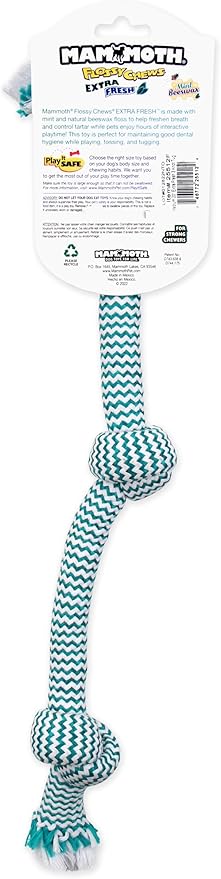 Mammoth Flossy Chews Extra Fresh Rope Tug – Premium Cotton-Poly Yarn with Floss Tug Toy for Dogs – Interactive Dog Rope Toy – Tug Dog Chew Toy for Small to Medium Dogs - Medium, 20”