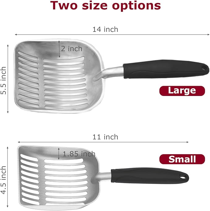 Cat Litter Scoop, Kitty Metal Scooper, Aluminum Alloy Sifter, Kitten Pooper Lifter, Deep Shovel, Long Handle, Poop Sifting, Durable, Heavy Duty, for Litter Box